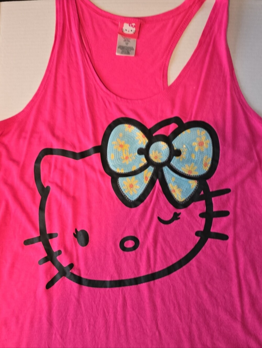 Sanrio Hello Kitty Hot Pink Racerback Tank Top XXL Sequin Bow Y2K Cutecore